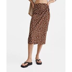 Mango Polka Dot Wrap Print Midi Skirt Brown Size XS